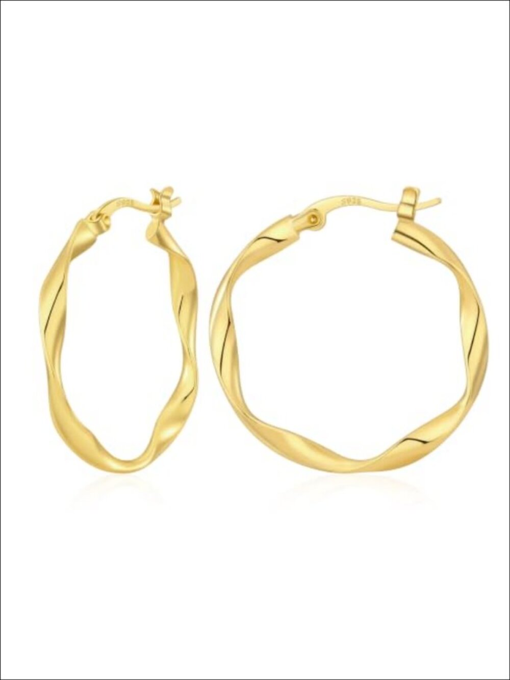 14K Gold Plated Twisted Hoop Earrings Sterling Silver Posts Hypoallergenic
